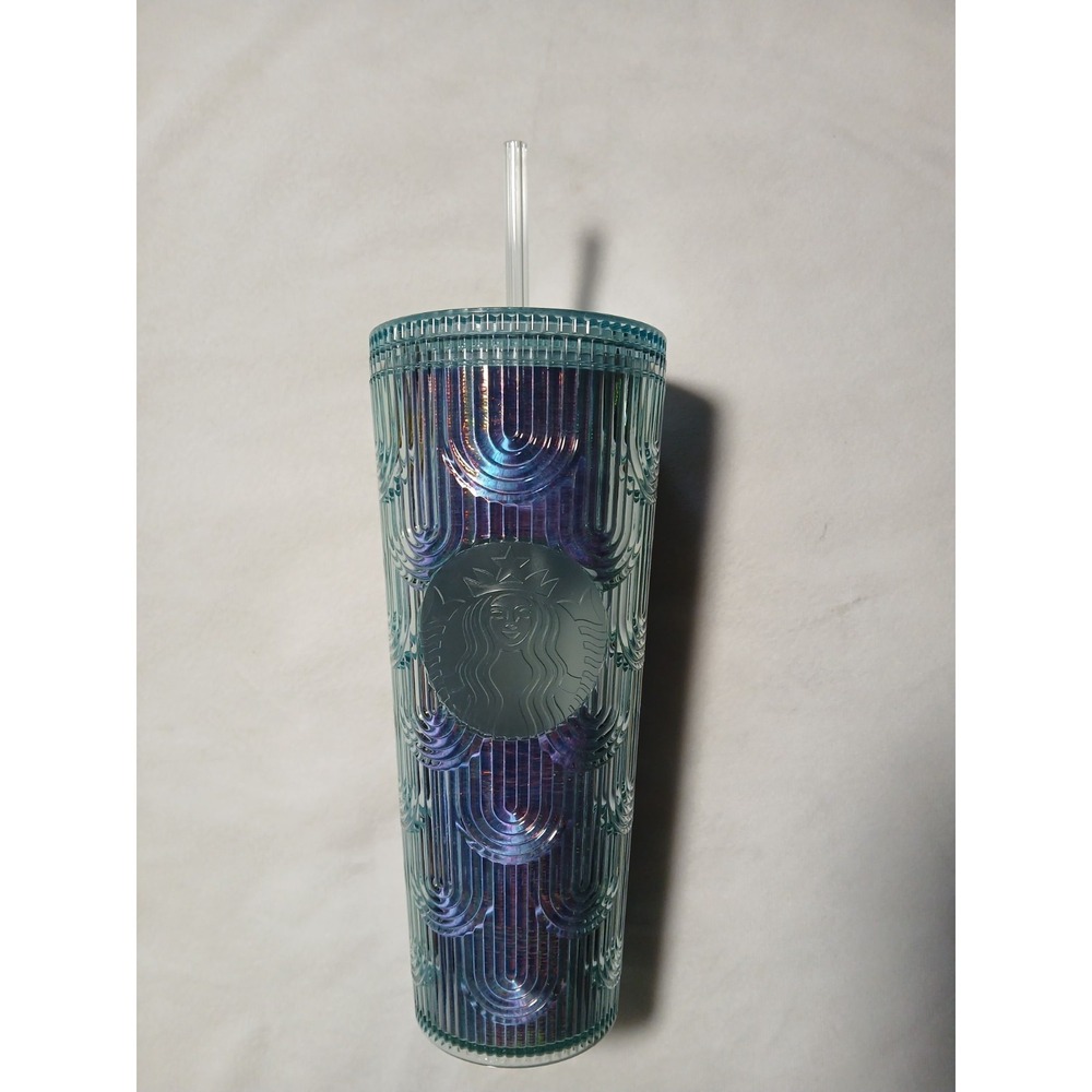 NewStarbucks‎ Mermaid Green Iridescent Rainbow Clear Venti Tumbler Cup W/O Straw